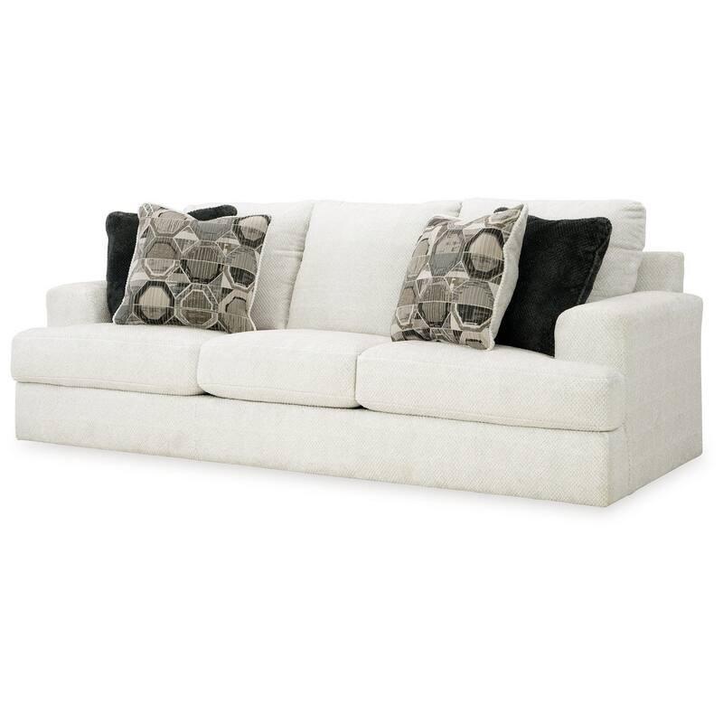 Henly 96 Inch Sofa, Oversized, 4 Accent Pillows, Soft White Polyester