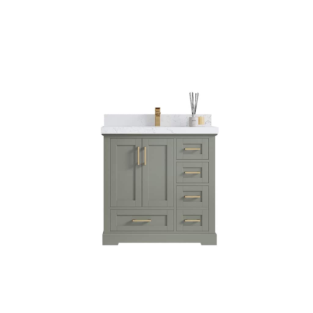 Willow Collections 36 x 22 Boston Center Sink Left Bathroom Vanity with Countertop