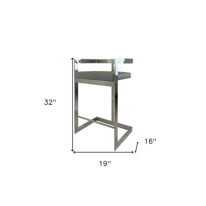 HomeRoots 26" Gray and Silver Faux Leather and Metal Low Back Counter Height Bar Chair