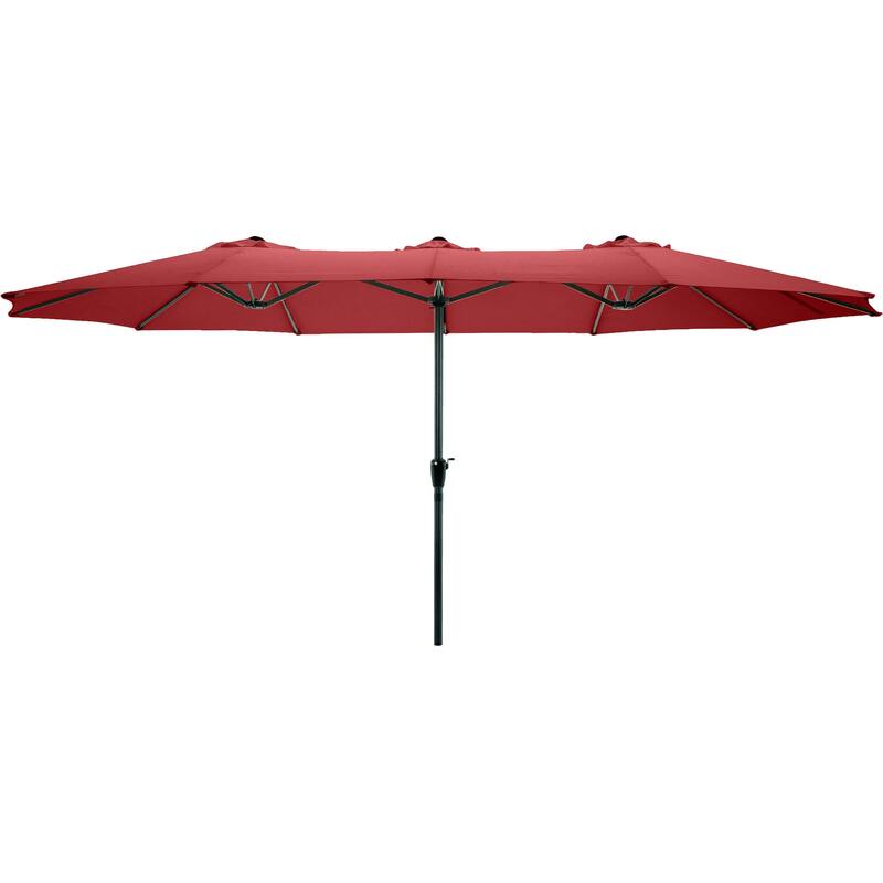 Extra Large Outdoor Umbrella - 15 Ft Double Patio Shade with Easy Hand Crank by Pure Garden (Red)