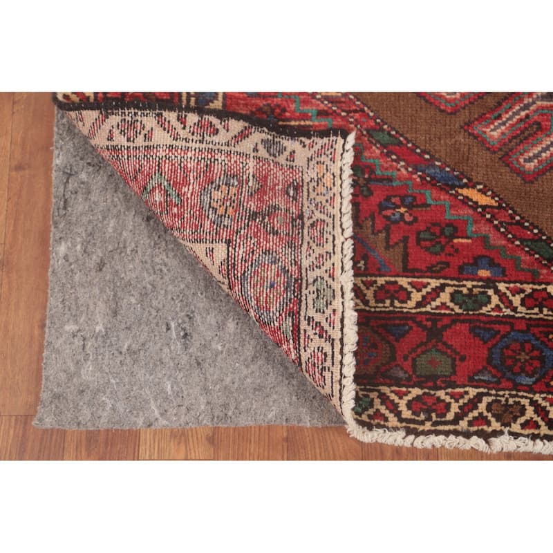 Brown Geometric Hamedan Vintage Persian Area Rug Handmade Wool Carpet - 4'6"x 7'1"