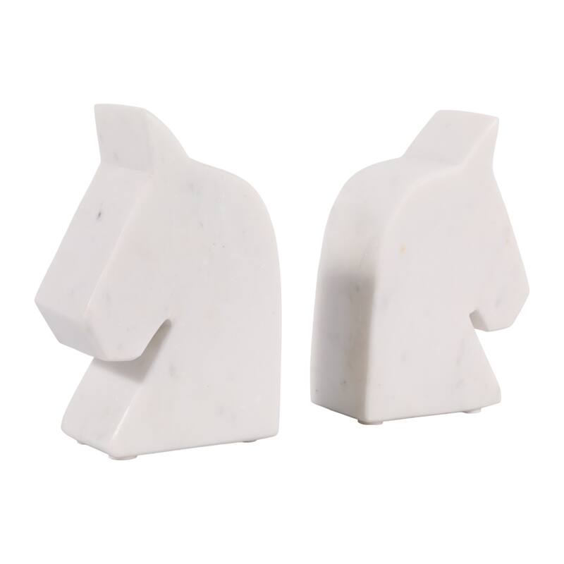 Modern Marble Horse Head Book Ends - Set of 2, 6", White - 6.0"