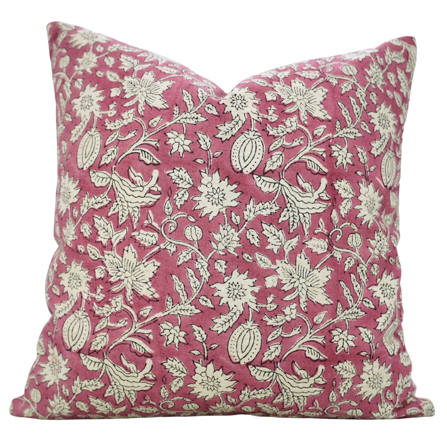 Fabdivine Hand Block printed Boho Floral Pink Pillow Cover for Couch, Dining or Living Room Décor 12x20 Inch, Manikarnika