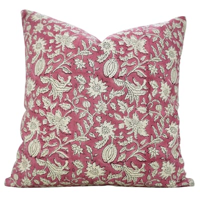 Fabdivine Hand Block printed Boho Floral Pink Pillow Cover for Couch, Dining or Living Room Décor 14x20 Inch, Manikarnika