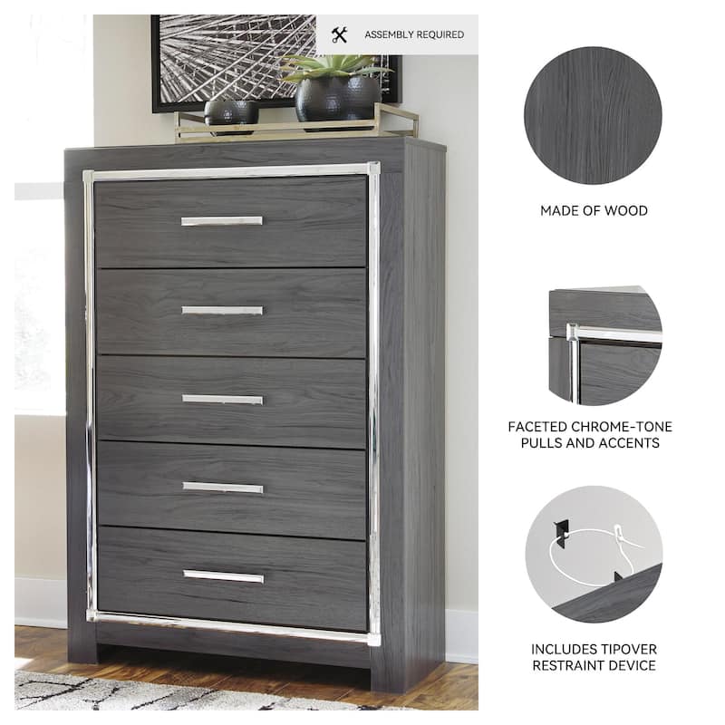 Lodanna Five Drawer Chest - Contemporary Style - Gray