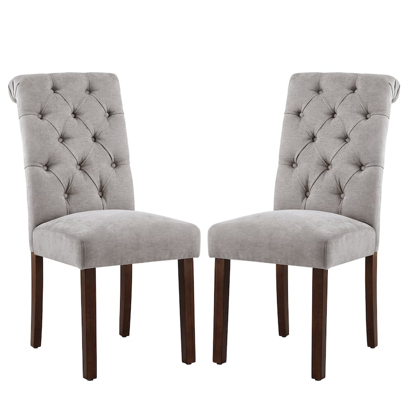 Tufted Parsons Upholstered Dining Side Chairs with Solid Wood Legs and Padded Seat - set of 2 - Light Grey