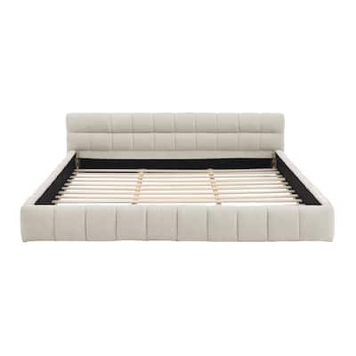 Modern Soft Chenille California King Size Platform Bed Frame with Headboard, Upholstered California King Bed with Wood Slat