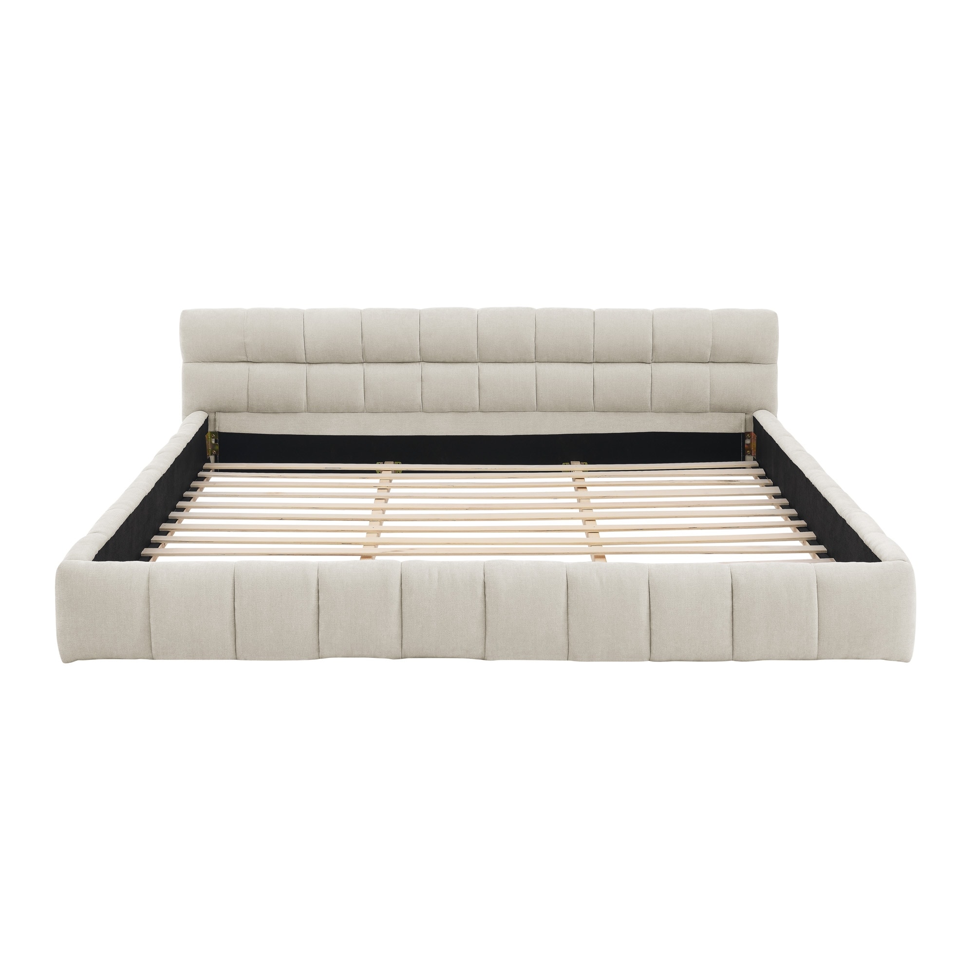 Modern Soft Chenille California King Size Platform Bed Frame with Headboard, Upholstered California King Bed with Wood Slat