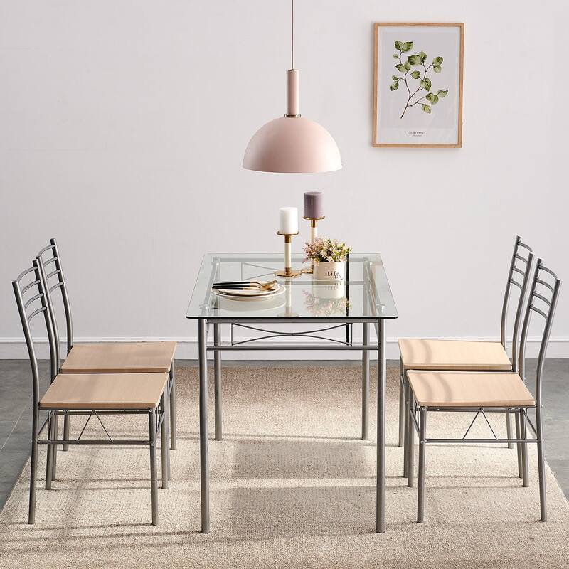 VECELO Sliver Dining Table and Chairs, Dining Sets with 4 Placemats