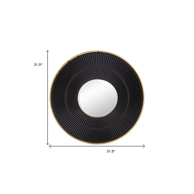HomeRoots 32" Black And Gold Round Wood And Metal Framed Accent Mirror - 31.5' X '31.5' X '1.2