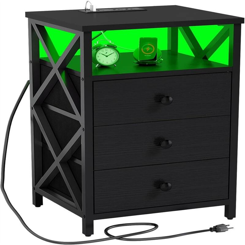 Nightstand with Charging Station - Black