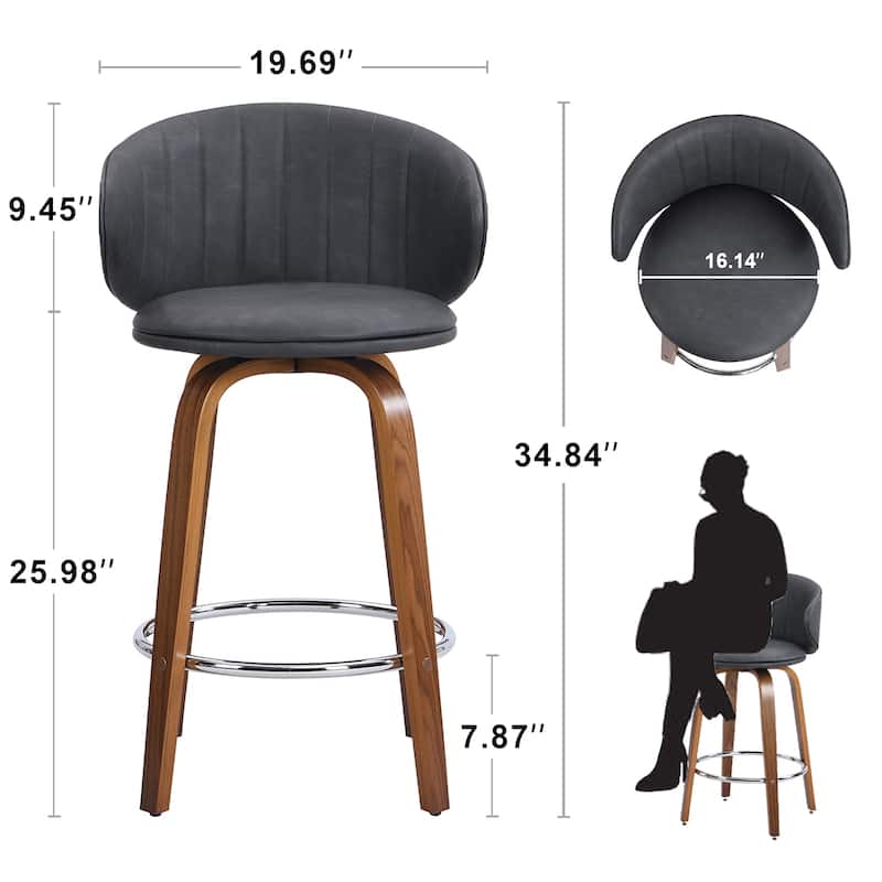 26 Inch Bentwood Bar Stools Swivel Counter Height Bar Stools