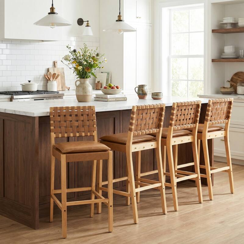 Christopher Knight Home - Rieti Industrial-Inspired Barstool Set with Crossback PU Upholstery and Wooden Frame