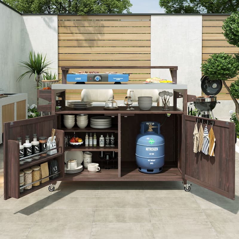 53.3" Outdoor Kitchen Island with Raised Shelf