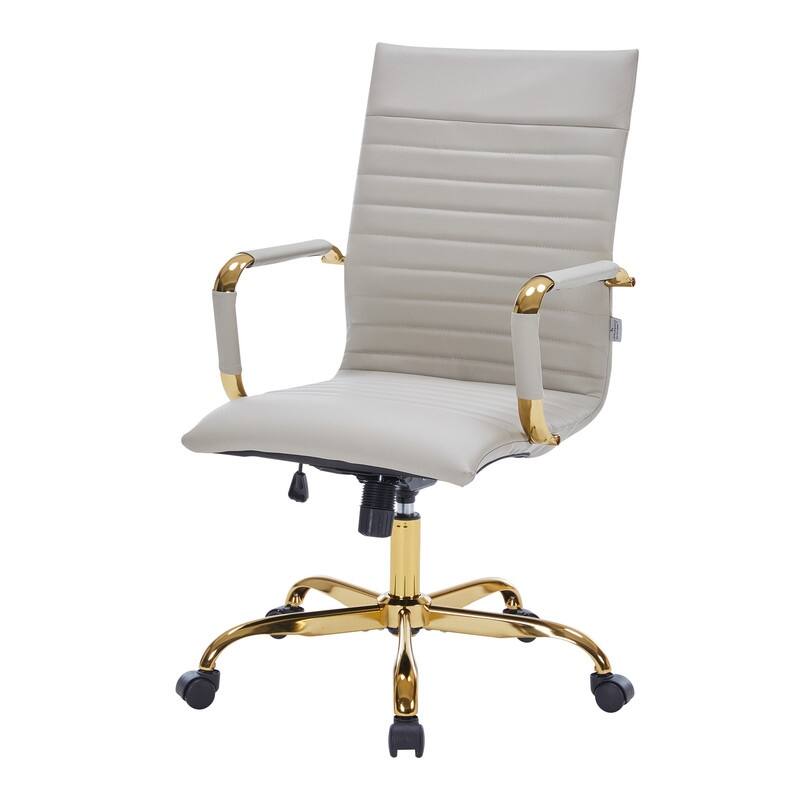 LeisureMod Harris Leatherette Office Chair With Gold Frame - Grey - 23"Dx23"Wx46"H