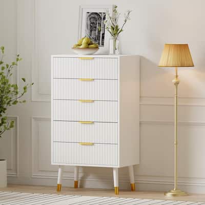 5 Fluted Drawer Dresser for Bedroom, Modern Wooden Chest of Drawers Nightstand
