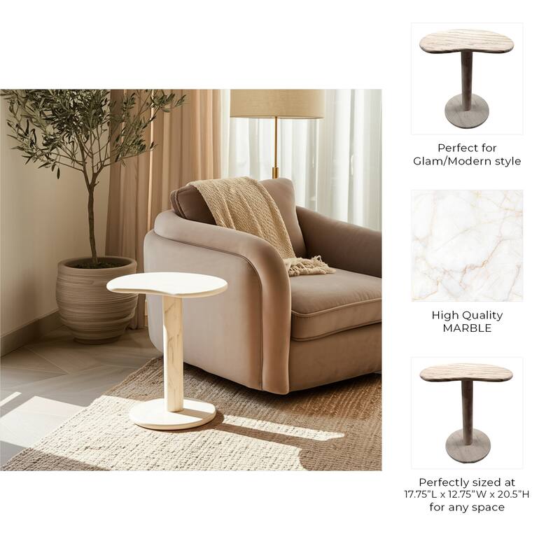 Marble Stone Accent Table Sculptural Base Valencia Style - 22" Ivory - 17.75" x 12.75" x 21.5"