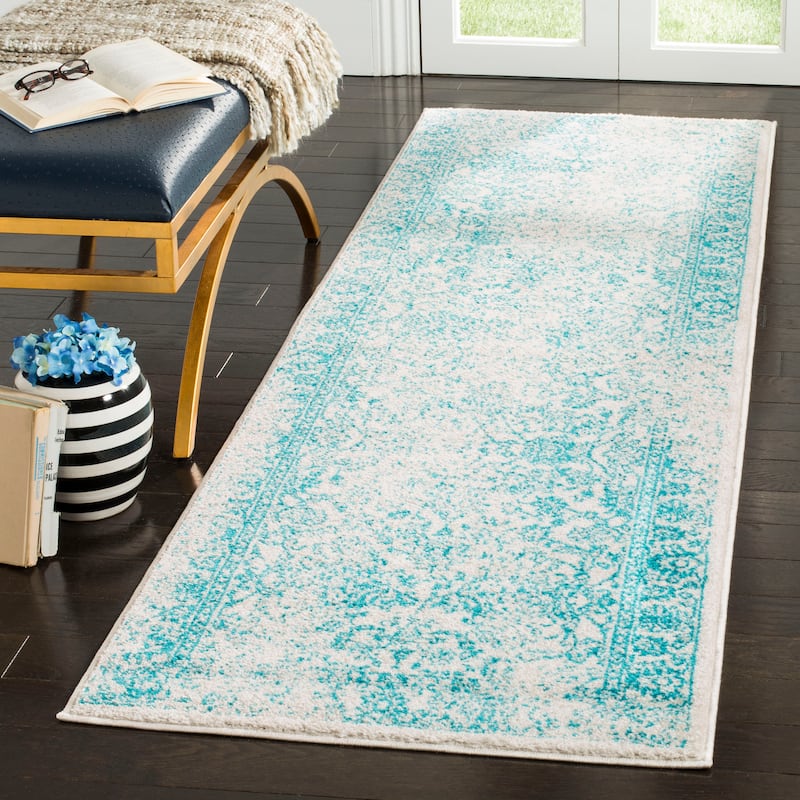 SAFAVIEH Adirondack Dakota Rustic Shabby Chic Distressed Rug - 2'6" x 8' Runner - Ivory/Teal - Runner