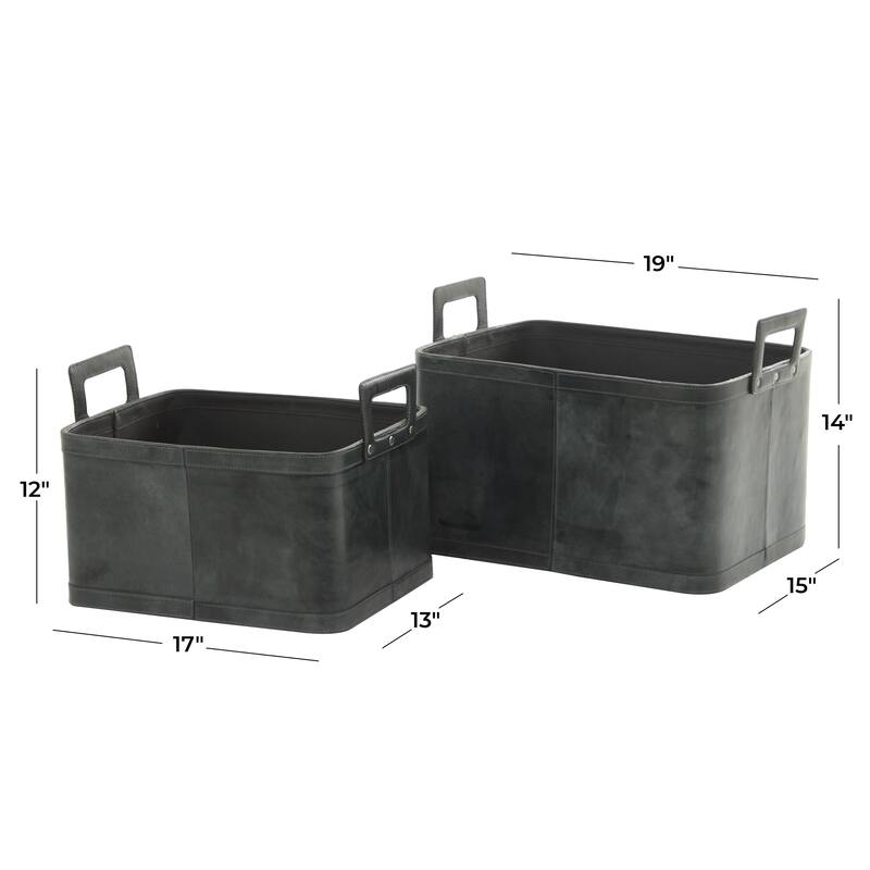 Leather Handmade Decorative and Functional Storage Basket with Handles - Set of 2 Dark Blue or Brown - Roche River Decor