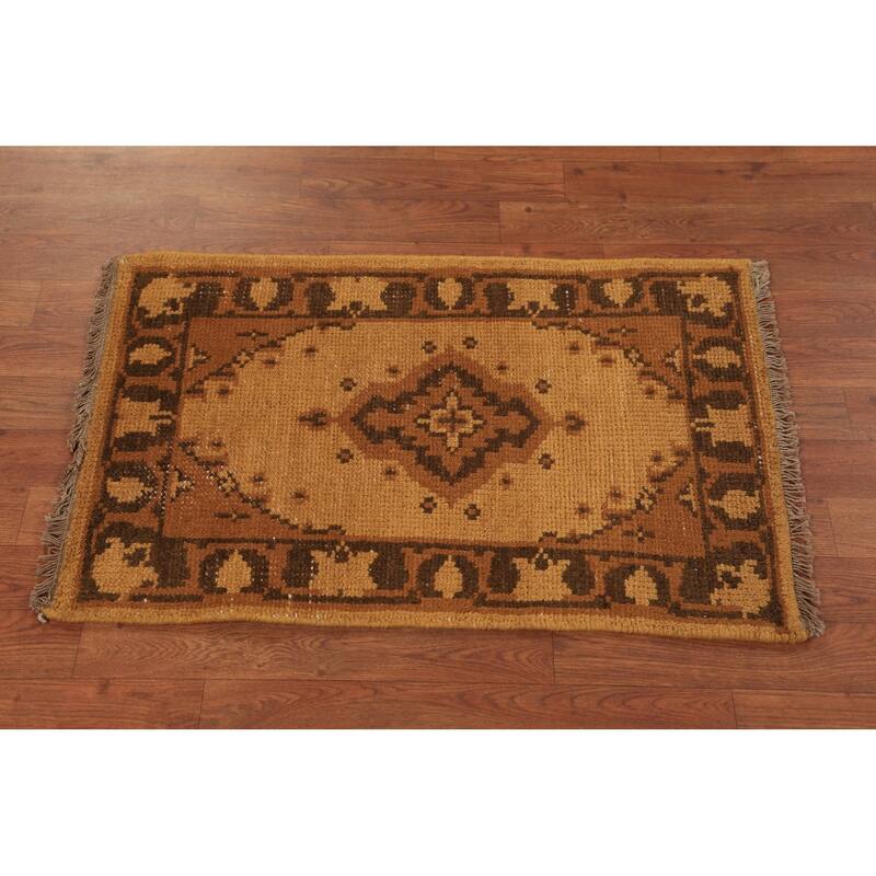 Yellow Moroccan Oriental Foyer Rug Hand-Knotted Wool Carpet - 2'0"x 3'0"