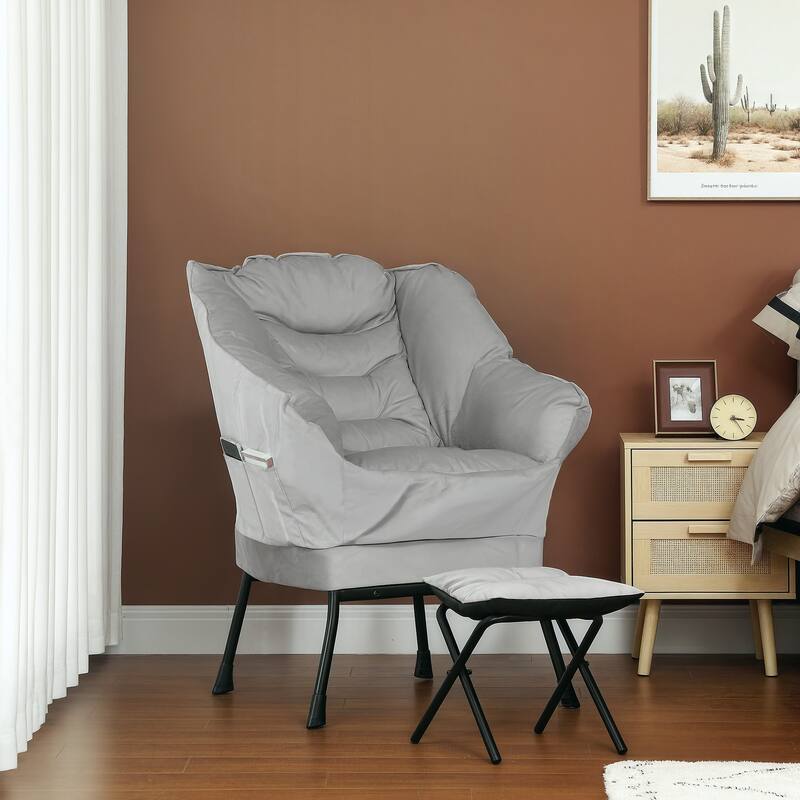 Velvet Lazy Chair with Ottoman, PP Cotton Padding and Storage