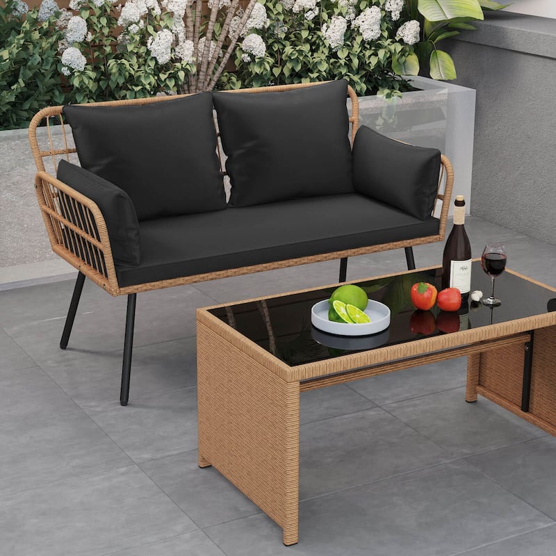 Costway Patio Wicker Loveseat Furniture with Seat Back Cushions, - See Details