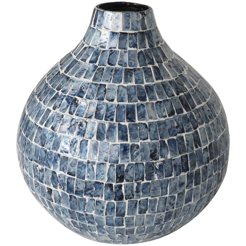 Mother of Pearl Shell Handmade Mosaic Inspired Decorative Vase - Blue - Roche River Decor