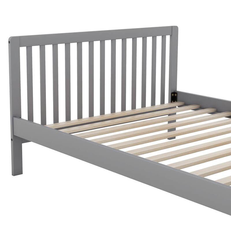 Toddler Bed with Guardrail & Shelf, Convertible Crib/Full Size Bed