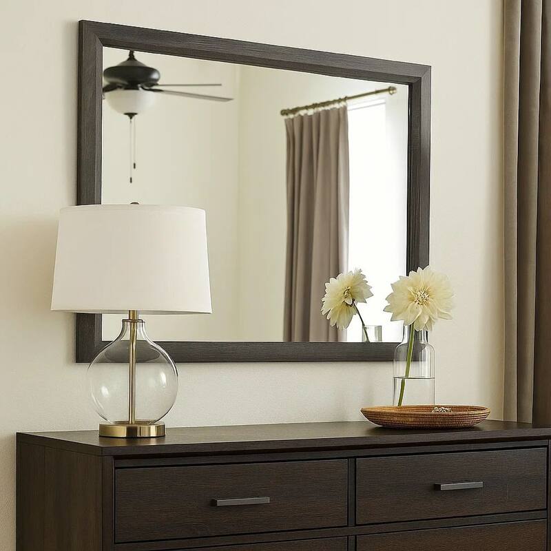 39 Inch Contemporary Wooden Frame Mirror, Gray