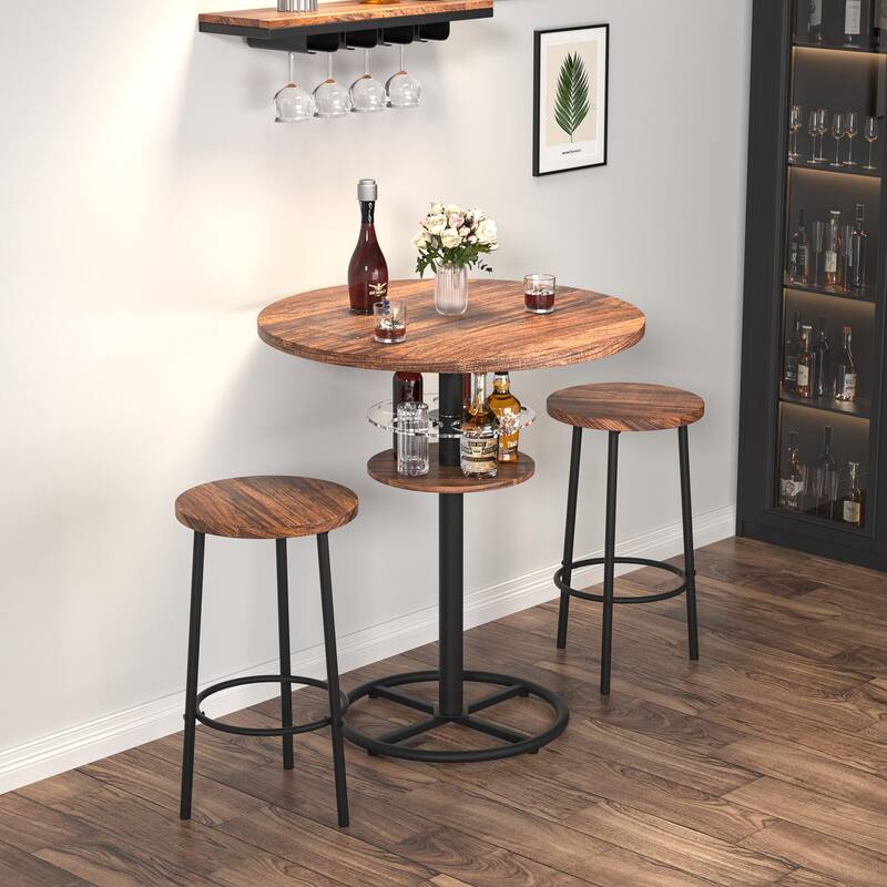 VECELO Bar Table Set, Round Bistro Bar Table Wooden Top, Sturdy Metal Frame with Pedestal, Set of 1/3