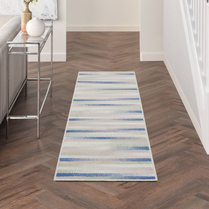 Nourison Whimsicle Modern Striped Abstract Area Rug - 2' x 8' - Ivory Multicolor - Runner/Rectangle