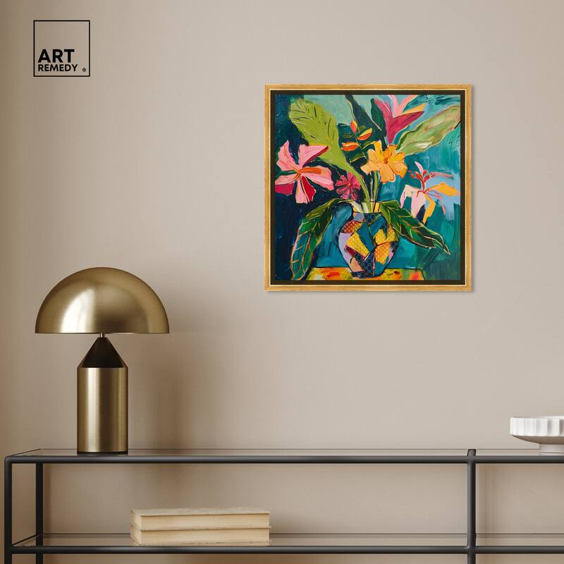 Art Remedy Vase Of Tropical Flowers Ii Framed Flowers In Vase Paintings