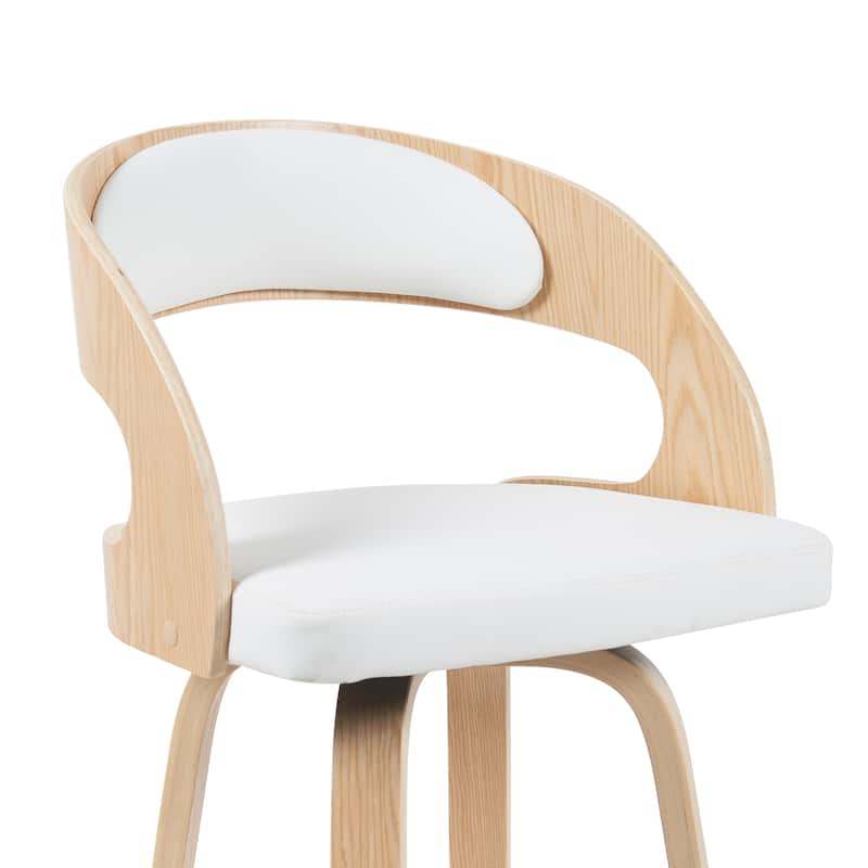 Shelly Mid-Century Swivel Bar Stool, Upholstered Counter Height Chair with Bentwood Legs