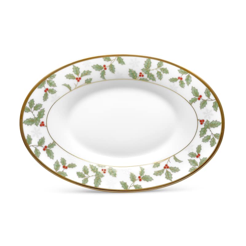 Noritake Holly & Berry Gold Butter/Relish Tray, 8"