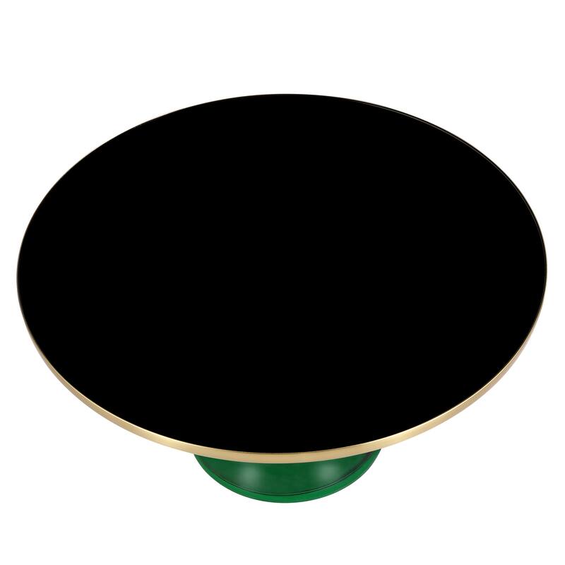30-Inch Round Coffee Table Glass/Stone Tabletop with Gold Iron Rim Frame Glass Pedestal Base