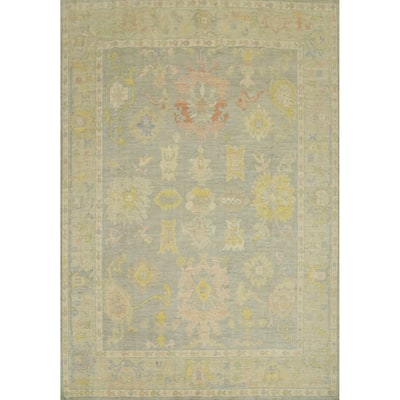 Vegetable Dye Wool Oushak Turkish Area Rug, Floral Geometric Carpet - 10' 1'' X 8' 3''