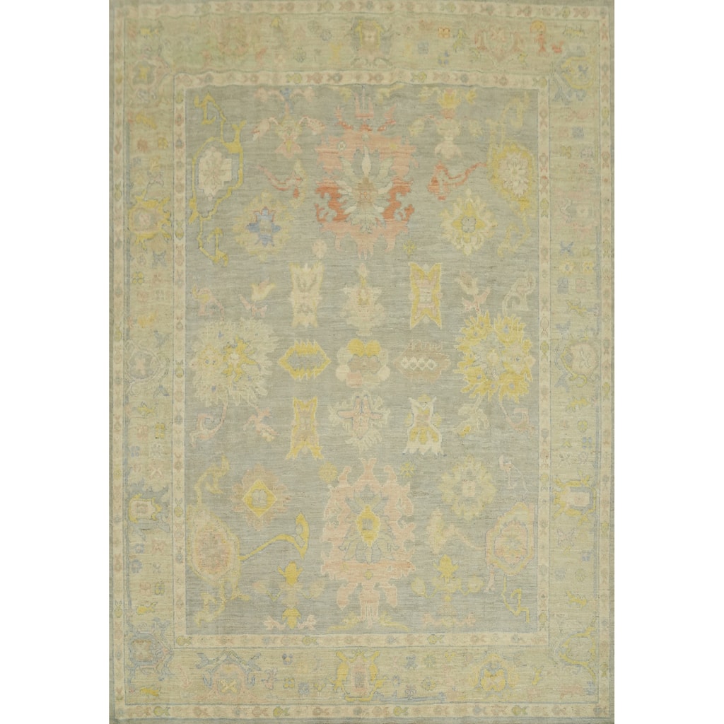 Vegetable Dye Wool Oushak Turkish Area Rug, Floral Geometric Carpet - 10' 1'' X 8' 3''