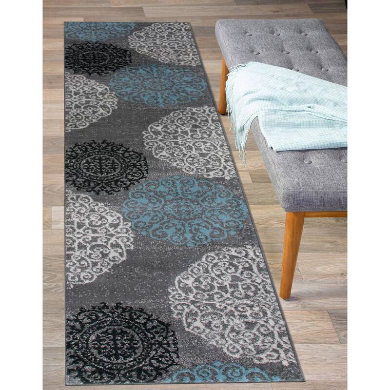 World Rug Gallery Floral Area Rug - 2' x 10' - Gray