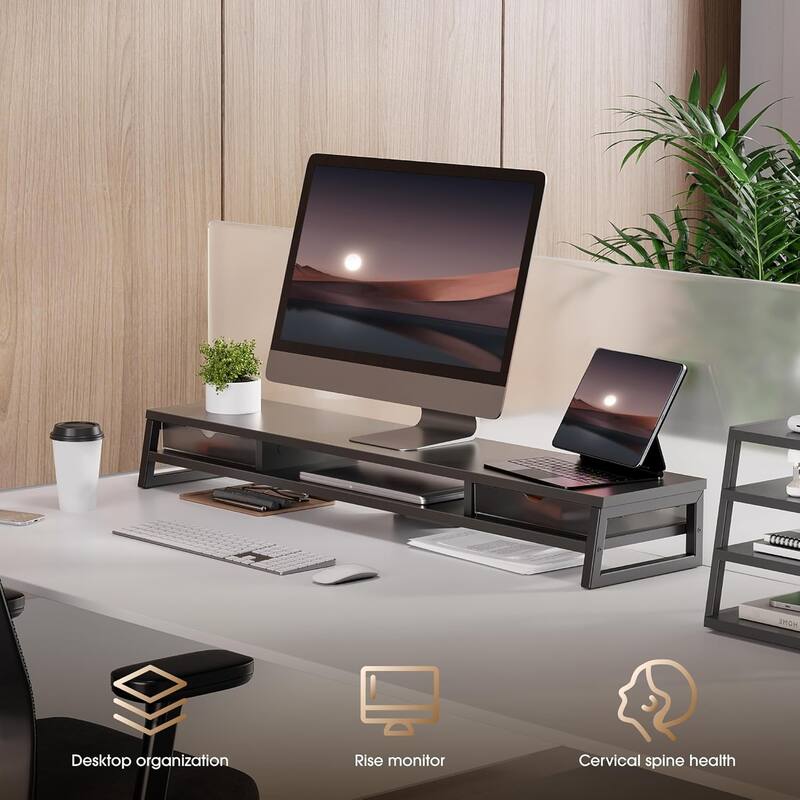 Fenge Dual Monitor Stand, Monitor Riser with Drawer - 42.5x9.2x5.4 inches
