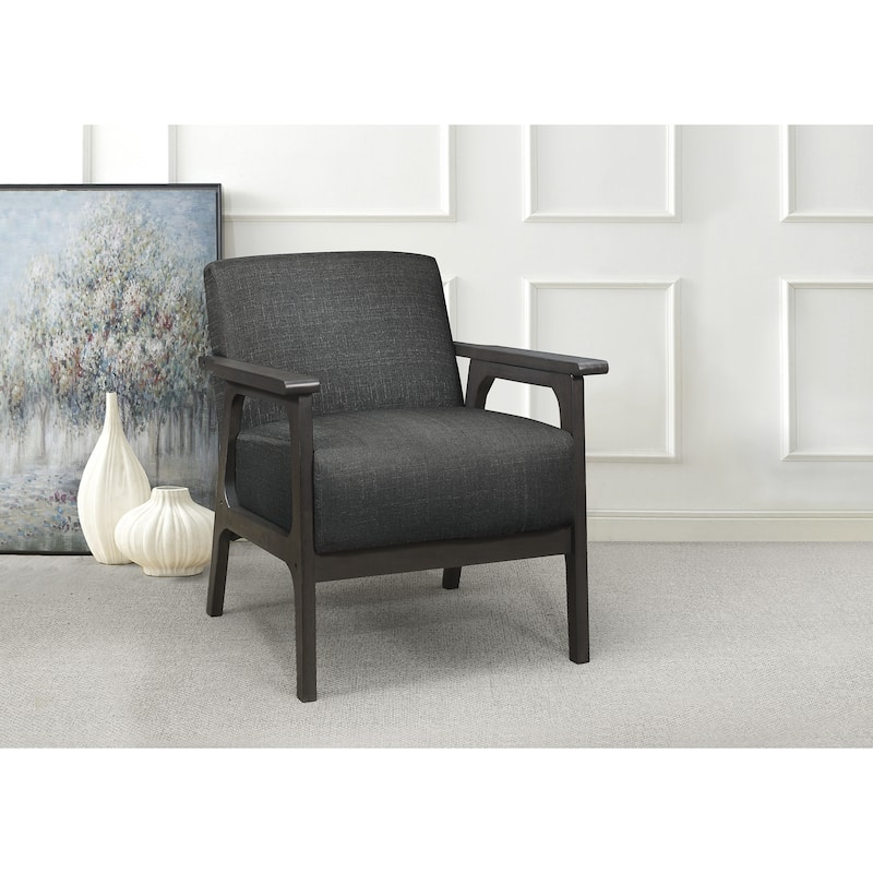 Textured Dark Gray Upholstery Accent Chair, Solid Rubberwood Frame