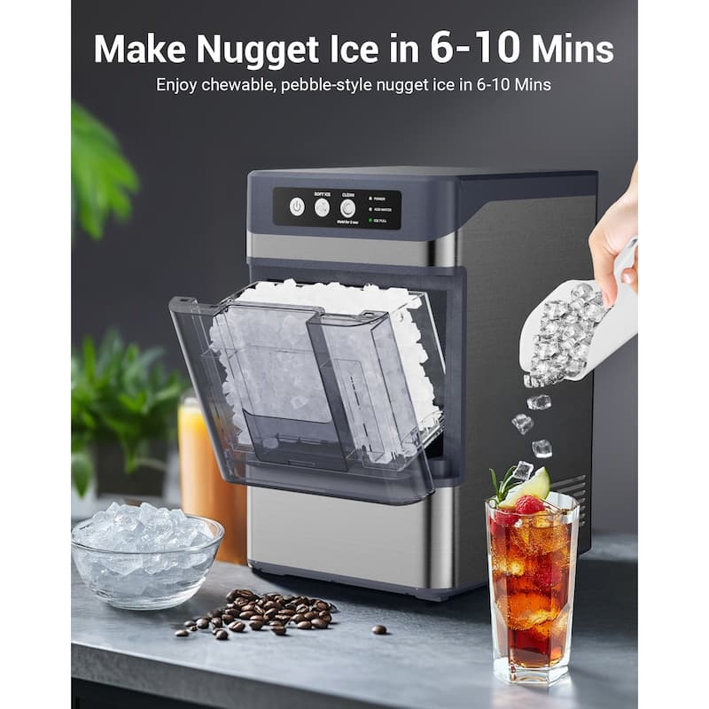Nugget Ice Makers Countertop, Pebble Ice Machine with Chewable Pellet Ice, 38Lbs/24H