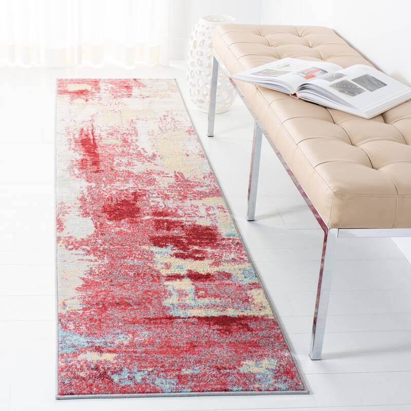 SAFAVIEH Jasper Maleah Modern Abstract Rug - 2' x 8' Runner - Red/Ivory