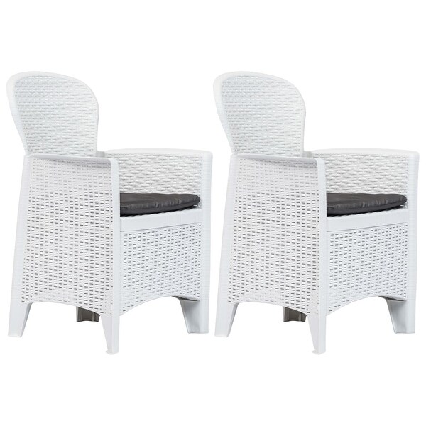vidaXL Garden Chairs 2 pcs with Cushion White Plastic Rattan Look
