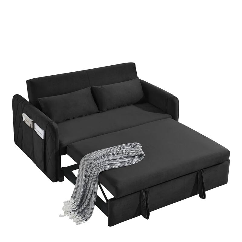 Multifunctional Pull-Out Sofa Bed, Convertible Sleeper Sofa Bed with Storage Bag, Upholstered Armsofa for Bedroom