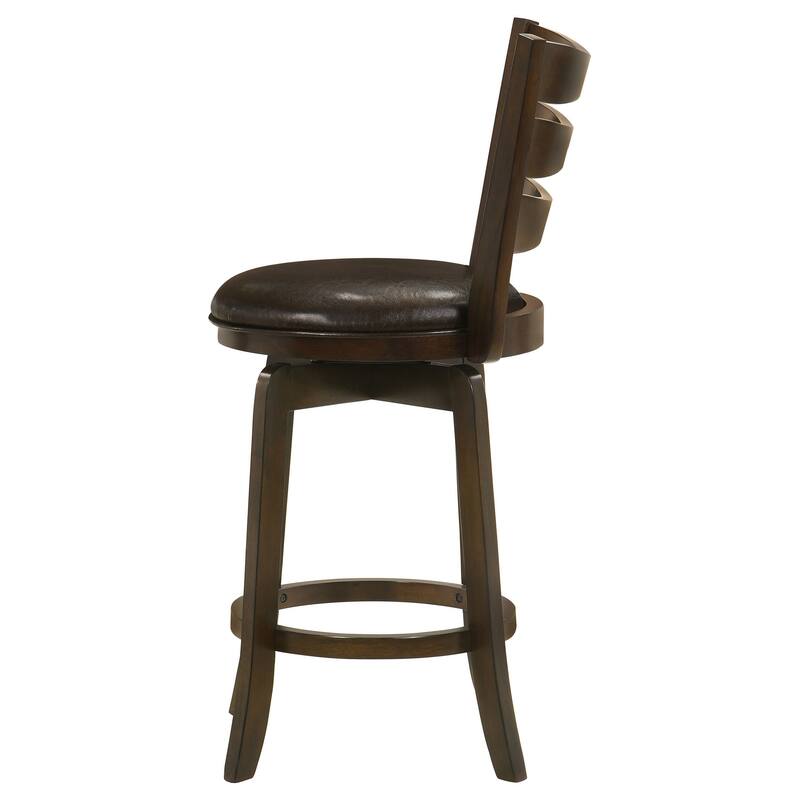 Mona Swivel Counter Height Chair, Dark Brown Faux Leather Cherry Brown Wood