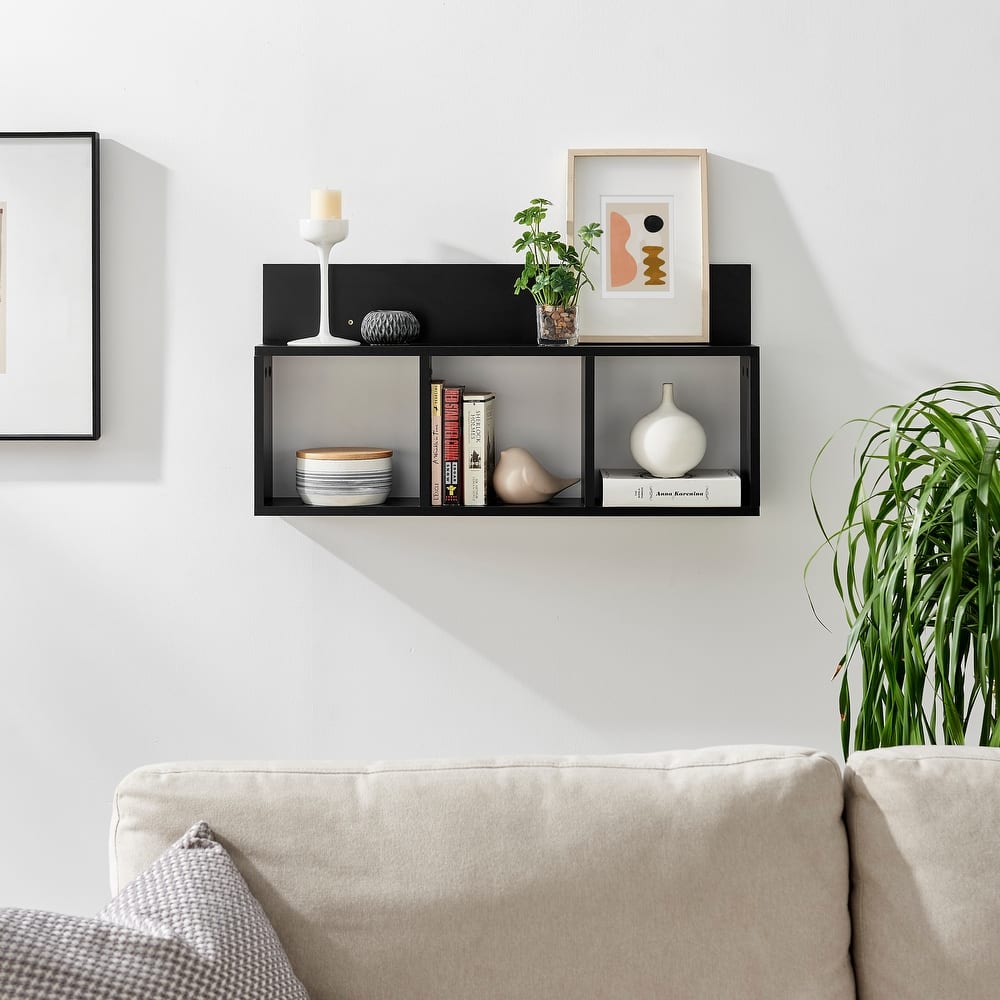 Danya B. Modern 3-Cube Floating Cubby Wall Shelf with Display Ledge