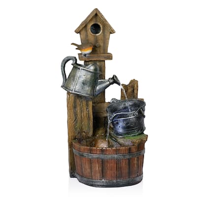 Cascading Twisted Wood Fountain with Cool White LED Lights