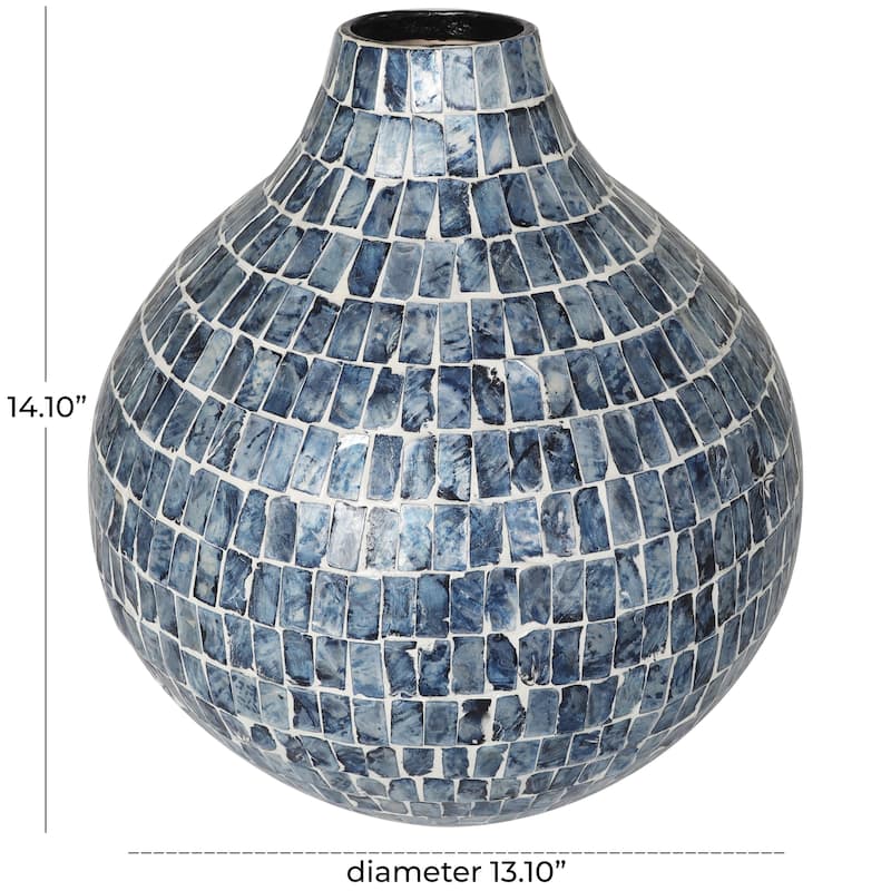 Mother of Pearl Shell Handmade Mosaic Inspired Decorative Vase - Blue - Roche River Decor