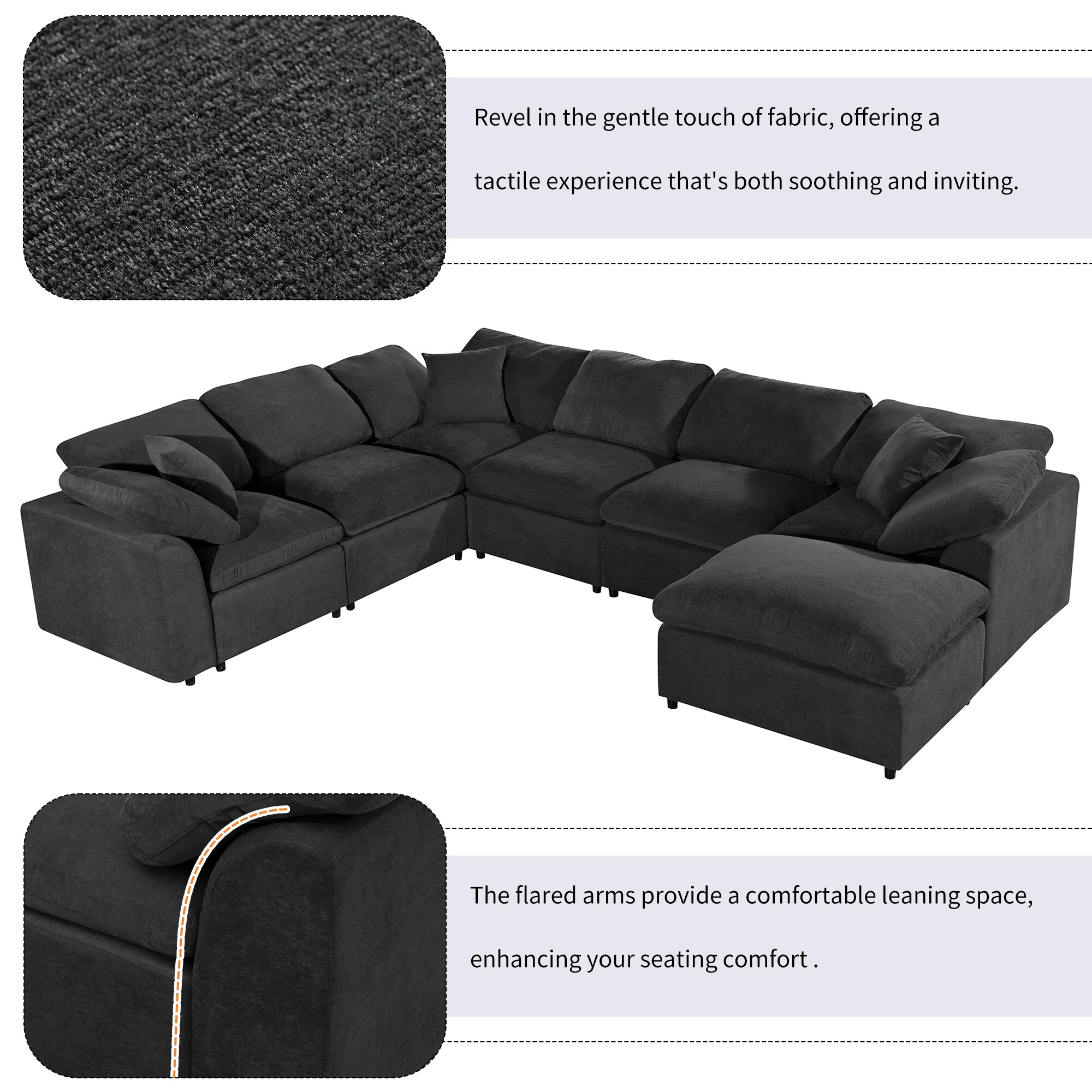 Black Oversized Sectional Sofa Modern Linen Fabric L Shaped Corner Sofas Set Reversible Chaise with Ottoman for Living Room On Sale Bed Bath Beyond 39034443
