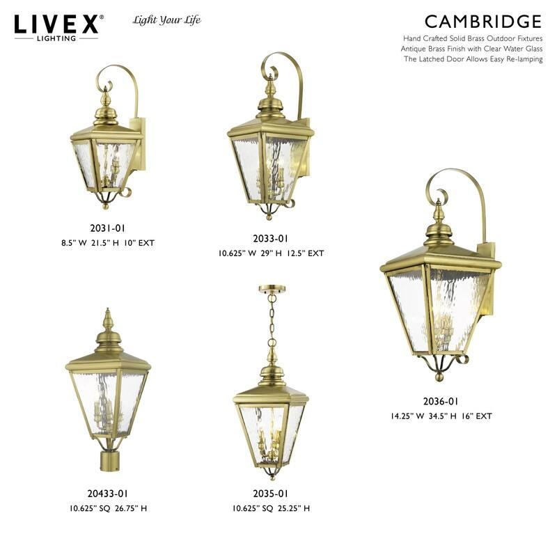 Livex Lighting 3-light Antique Brass Outdoor Lantern, 2033-01 - 10.625" W X 29" H X 12.5" EXT